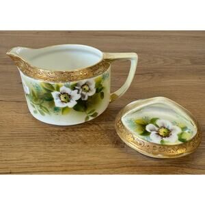 1950’s Hand Painted Vintage Nippon Floral Print Creamer & Sugar Replacement Lid